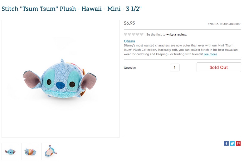Hawaii Stitch Tsum Tsum Disney Store