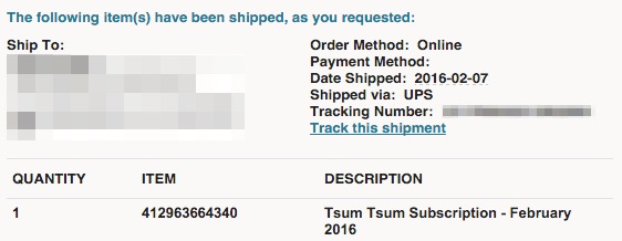 February Tsum Tsum Subscription Box Shipped