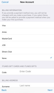 Select None for Billing Info - iOS