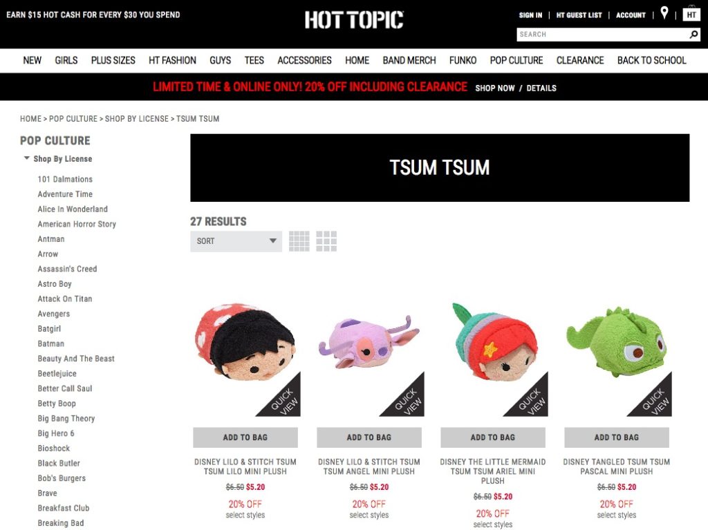 Tsum Tsum Now Available at Hot Topic